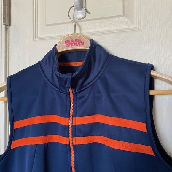 Lizgolf Vest Full Zip Navy Blue‎ w/Orange Trim Pockets Mock Neck Women's Large - Picture 3 of 13